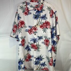 Caribbean Shirt Mens 2XB XXL Big White Floral Short Sleeve Button Up Vacation